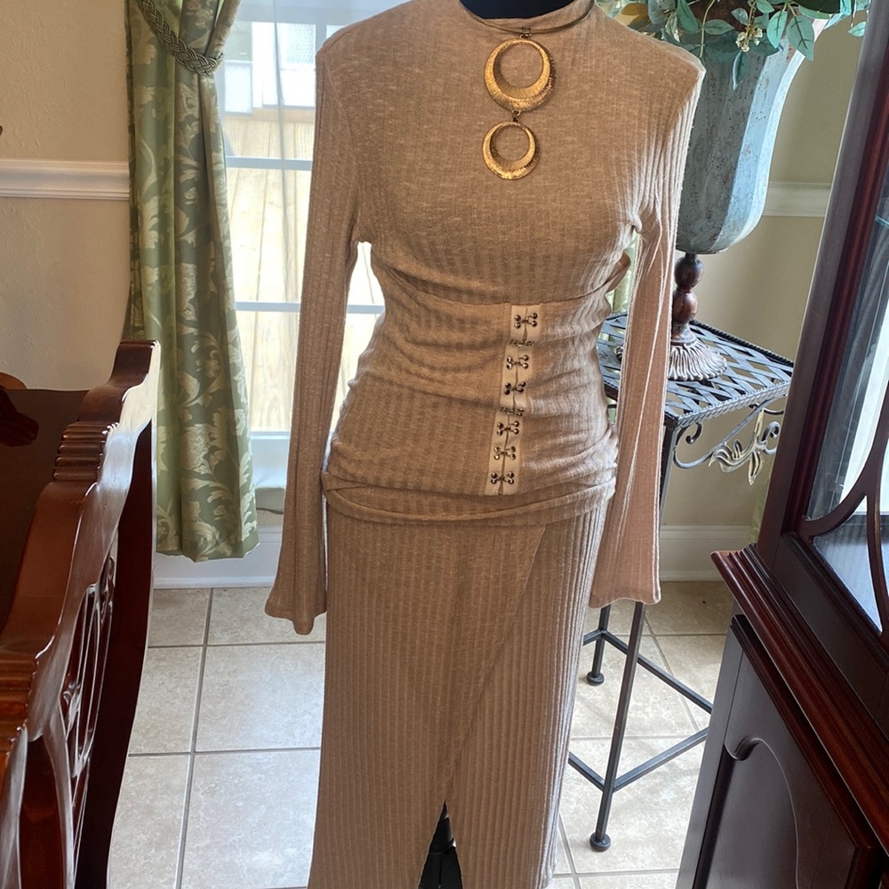 New oatmeal color skirt set with corset top